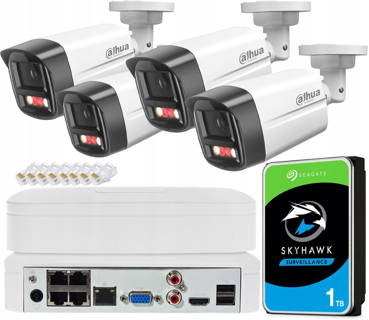 Zestaw Monitoringu Dahua 4 Kamery 4MPX Bez Kabla Rejestrator 4CH Dysk 1TB
