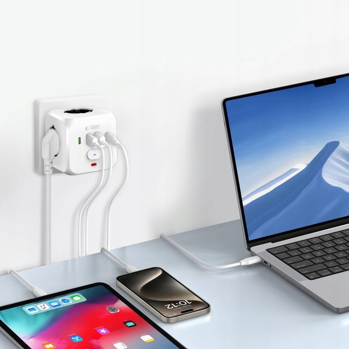 Listwa zasilająca, kostka 3x AC Schuko USB-A USB-C do gniazdka Tech-Protect