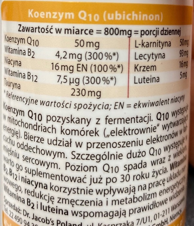 KOENZYM Q10 NAJCZYSTSZY B12 niacyna B3 Jacobs