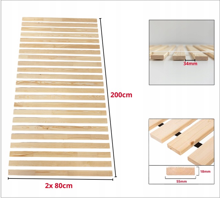 Stelaż do Łóżka Wkład pod Materac 46 Listew Dno Solidny 160x200