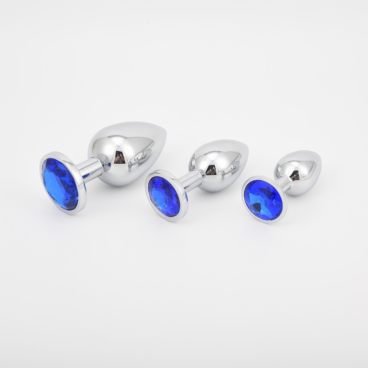 Zestaw 3 Korków Analnych Stalowych Plug S M L Granatowy Kryształ Diamencik