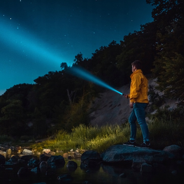METALOWA Latarka Taktyczna LED Akumulatorowa MOCNA Szperacz Reflektor +Zoom