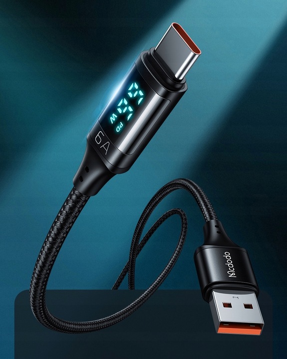 MCDODO KABEL Z WYŚWIETLACZEM USB-C SZYBKIE ŁADOWANIE USB TYP C 5A 66W 1M