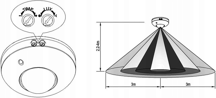CZUJNIK RUCHU NATYNKOWY DO LED SUFITOWY PIR 360°