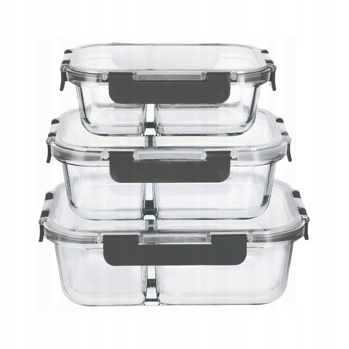 LUNCHBOX POJEMNIK SZKLANY NA ŻYWNOŚĆ ZESTAW 3SZT DWUKOMOROWE HERMETYCZNE