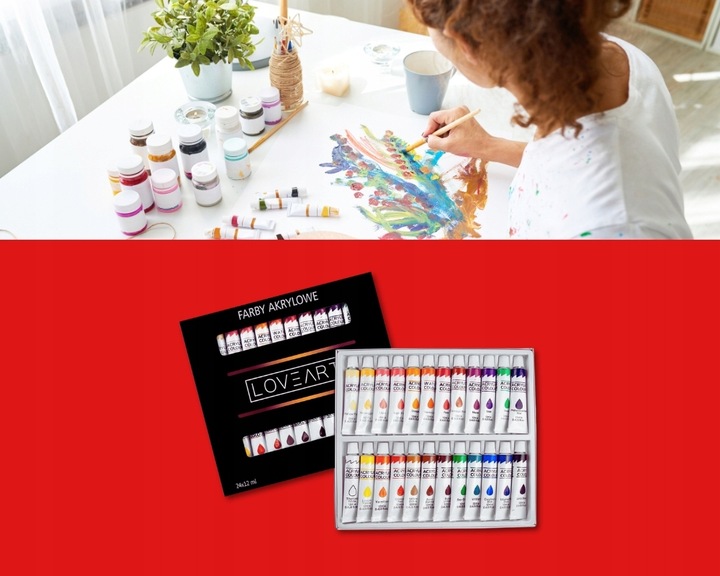 Farby akrylowe 24x12 ml Loveart Zestaw 24 kolorów farb akrylowych do płótna
