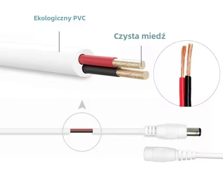 BIAŁY PRZEDŁUŻACZ 5m ZASILANIA KABEL ZASILAJĄCY DO KAMER DC 5,5mm