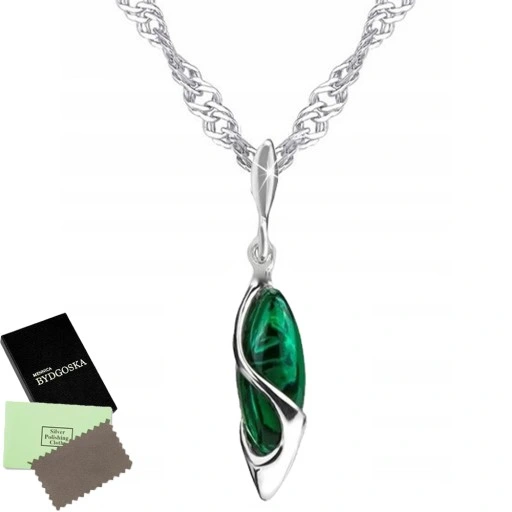 NASZYJNIK srebrny ŁAŃCUSZEK SREBRO próba 925 malachit z zawieszką damski