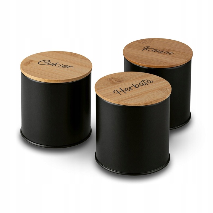 CHLEBAK CZARNY +3x POJEMNIKI KAWĘ herbatę CUKIER