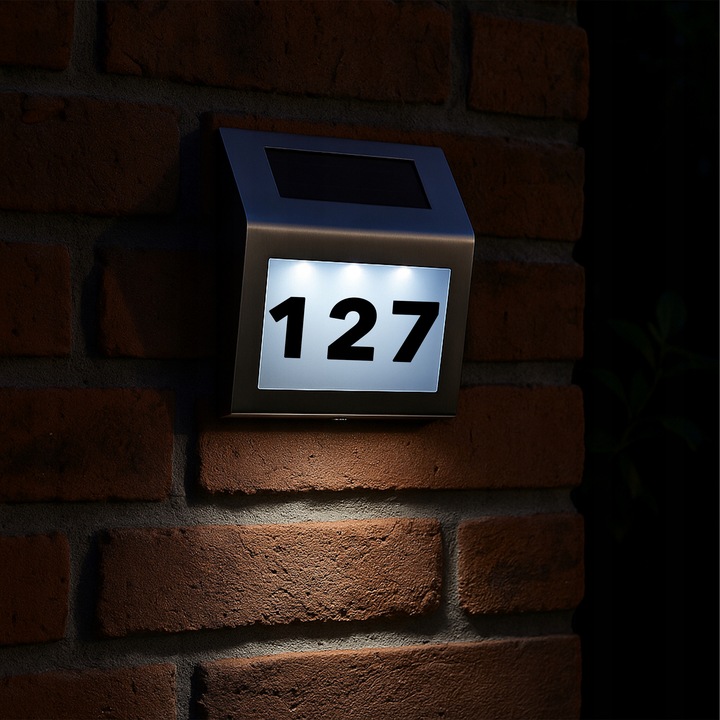 PODŚWIETLANY NUMER DOMU TABLICZKA LAMPA LED SOLARNA CZUJNIK STAL