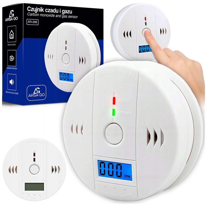 CZUJNIK CZADU GAZU WYKRYWACZ DETEKTOR TLENKU WĘGLA BEZPRZEWODOWY LCD