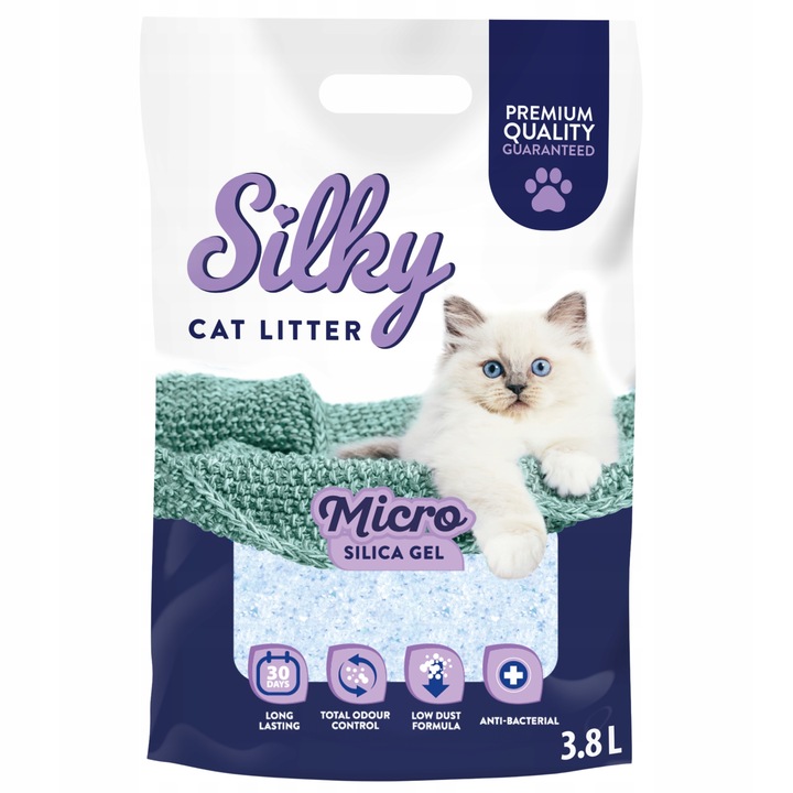 MICRO Żwirek dla kota drobny SILKY 30,4L ZESTAW 8x3,8l zwirek do