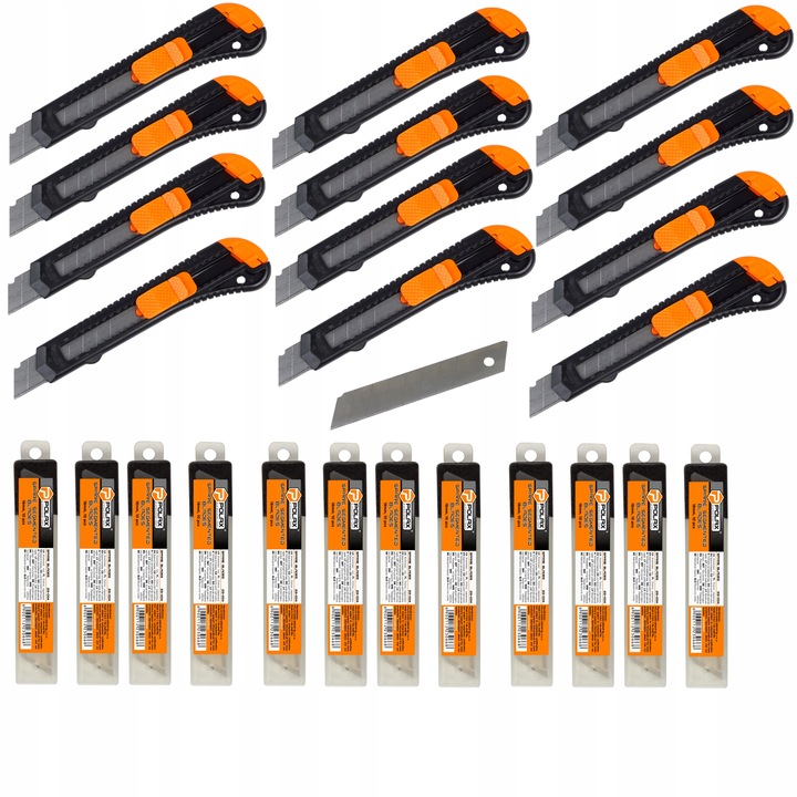 12x NÓŻ DO TAPET NOŻYK 18mm OSTRZE ŁAMANE TAPECIAK + 120 OSTRZY ZAPAS