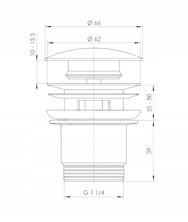 KOREK KLIK KLAK DO UMYWALKI CHROM AUTOMAT MOSIĘŻNY Z PRZELEWEM SREBRNY