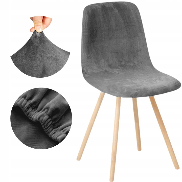 POKROWIEC NA KRZESŁO SKANDYNAWSKIE SZARY WELUR ELASTYCZNY GRUBY UNIWERSALNY