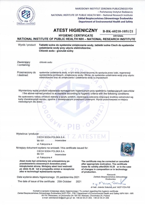 Sól w tabletkach do zmiękczaczy wody Ciech 25 kg