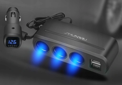 ROZGAŁĘŹNIK ZAPALNICZKI TRÓJNIK WOLTOMIERZ 2x USB