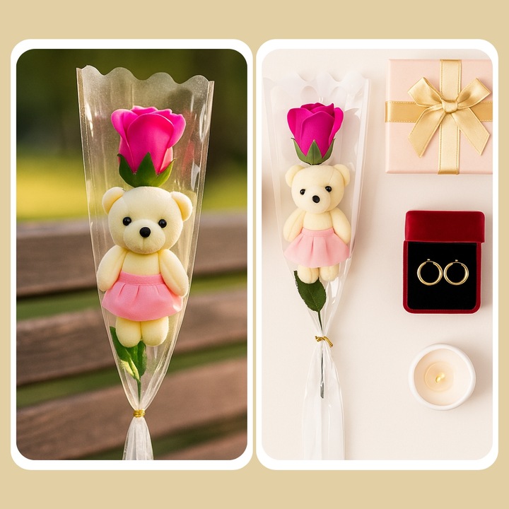 MIŚ Z RÓŻĄ BUKIET UPOMINEK NA PIKU PREZENT DLA NAUCZYCIELKI ZESTAW