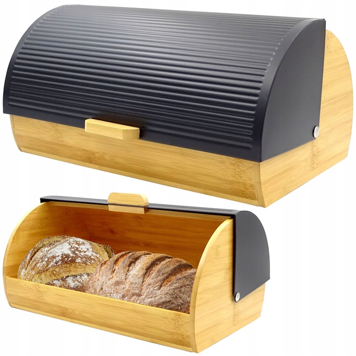 CHLEBAK NA PIECZYWO CHLEB BUŁKI POJEMNIK CZARNY BAMBUS DREWNIANY DUŻY