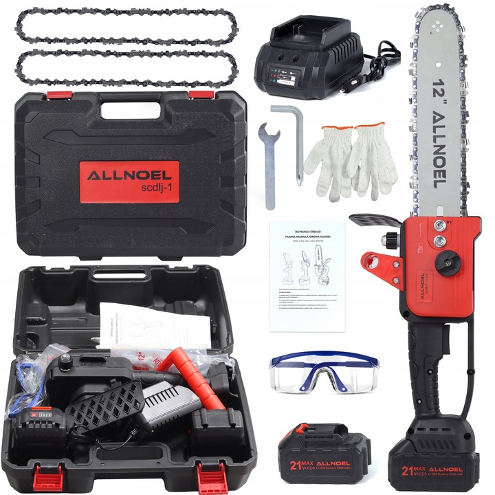 PIŁA ŁAŃCUCHOWA AKUMULATOROWA 21V PILARKA 12" 2x AKUMULATOR WALIZKA