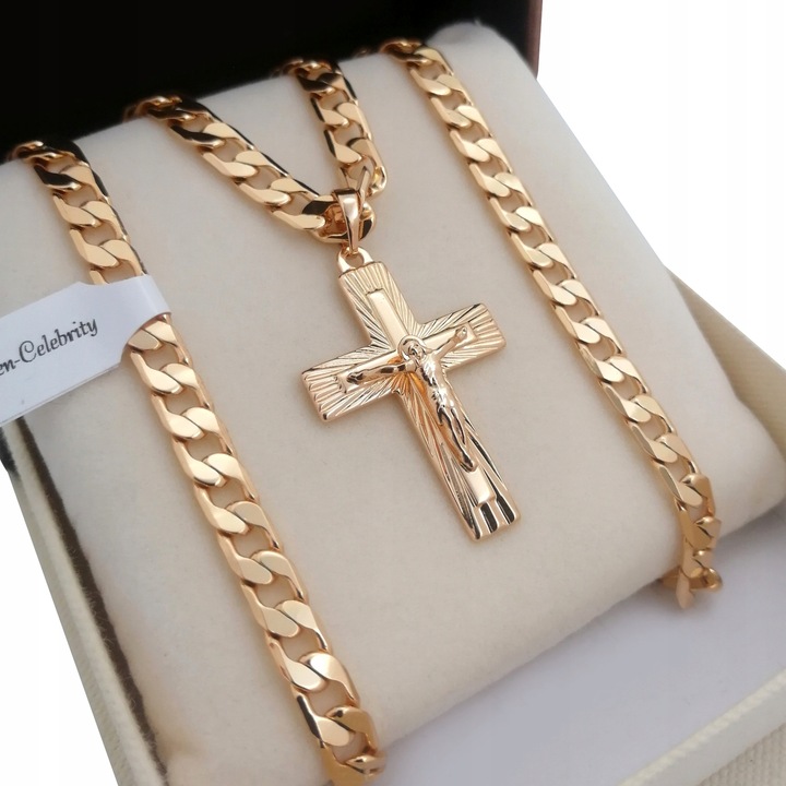 ZŁOTY ŁAŃCUSZEK MĘSKI PANCERKA+KRZYŻYK 18K 55CM PREZENT DLA NIEGO + GRATISY
