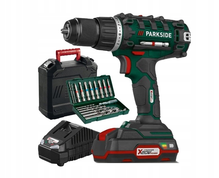 Najnowsza Wiertarka Parkside 20 V + akumulator + bity + ładowarka 65W PL