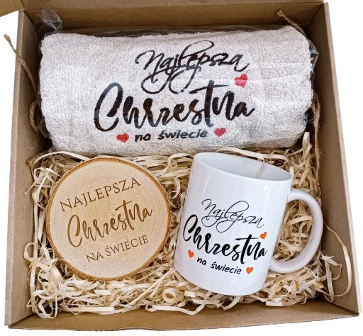 PREZENT dla od matki chrzestnej chrzest ręcznik