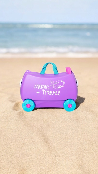Walizka kabinowa dla dzieci jeżdżąca podróżna jeździk MAGIC TRAVEL HOLIDAY