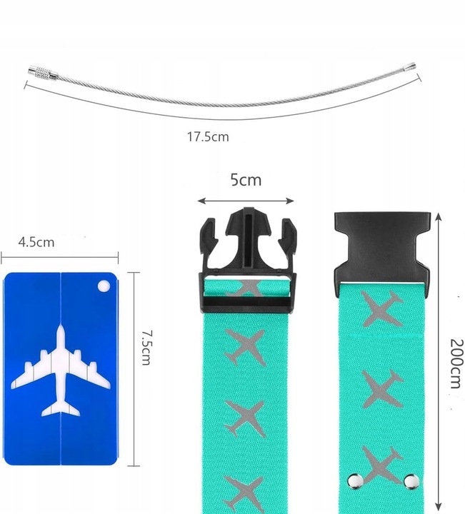 4 x PAS BAGAŻOWY SPINAJĄCY WALIZKĘ zabezpieczający +4 identyfikatory ZESTAW