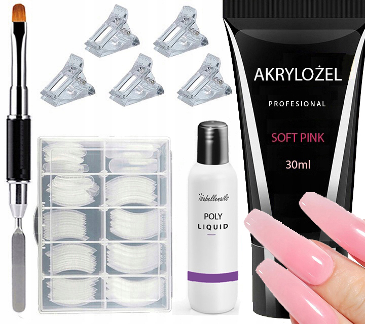 Zestaw akrylożel 30ml + dual formy 120szt + pędzelek i liquid do paznokci