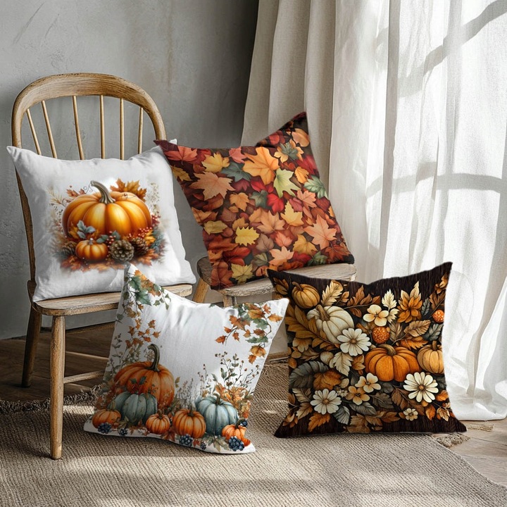 POSZEWKI JESIENNE KOMPLET 4 SZT POSZEWKI NA PODUSZKE POSZEWKI DEKORACYJNE