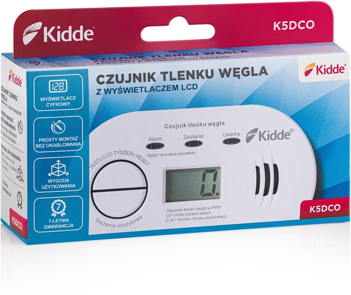 CZUJNIK CZADU Kidde K5DCO WYŚWIETLACZ LCD 10 LAT