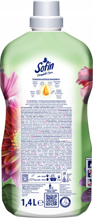 SOFIN Płyn do Płukania Tkanin Koncentrat z Olejkami MIX 1,4l x 4szt 280prań