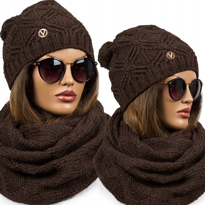 KOMPLET damski CZAPKA + KOMIN ciepły zimowy szal POLSKI z wełną KOLORY