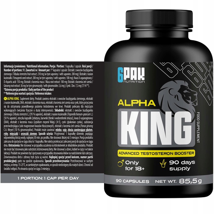 TESTOSTERON Booster Complex 6 Składników Alpha KING Libido Potencja