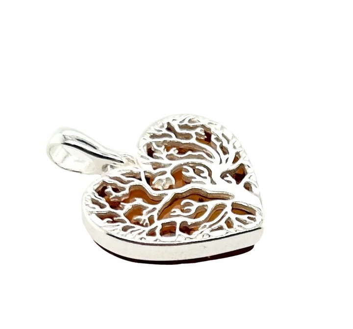 Wisiorek srebrny z bursztynem ORYGINALNA ZAWIESZKA ze srebra serce FILM