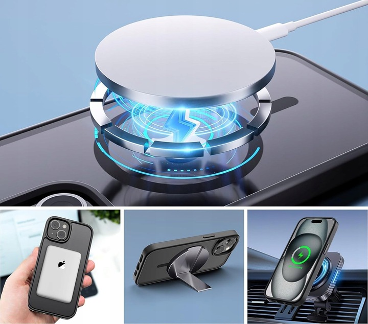 Etui do iPhone 15 do MagSafe MATT CASE WZMACNIANE 360° + 2x Szkło na ekran