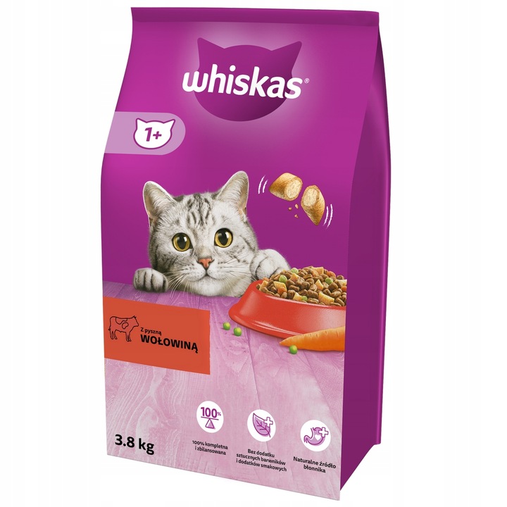 WHISKAS SUCHA KARMA DLA KOTÓW DOROSŁYCH WOŁOWINA 3,8 KG