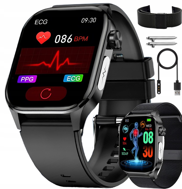 SMARTWATCH MĘSKI Zegarek EKG FUNKCJA POMIARU CUKRU AMOLED CIŚNIENIE ROZMOWY