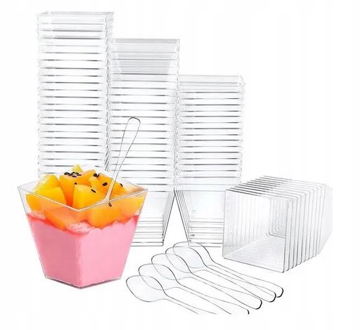 Pojemniki Na Deserki Piramida 120ml + Łyżeczki pucharki zestaw do deserów