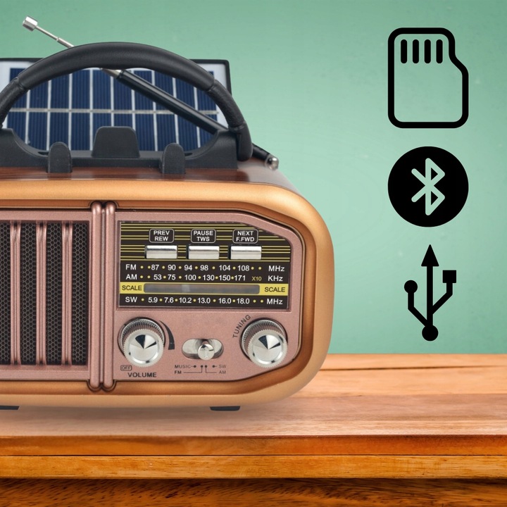 Retropolis AUSTIN Vintage Radio Retro Solar USB microSD Bluetooth