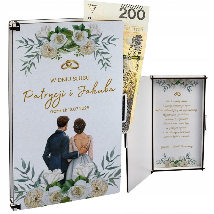 PREZENT NA ŚLUB - PUDEŁKO NA PIENIĄDZE dla pary młodej pamiątka ślubu