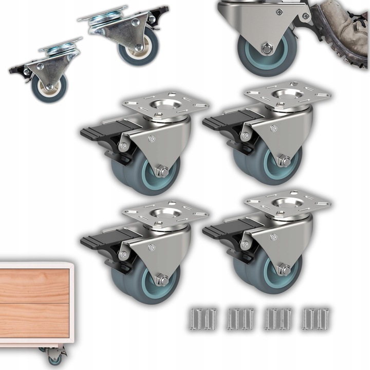 OBROTOWE KÓŁKA PRZEMYSŁOWE Z HAMULCEM DO DUŻYCH OBCIĄŻEŃ 400Kg 50mm