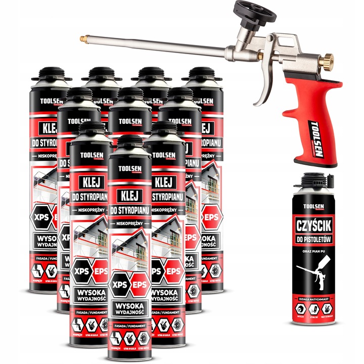 ZESTAW Piano KLEJ DO STYROPIANU EPS XPS Piana + PISTOLET + CZYŚCIK