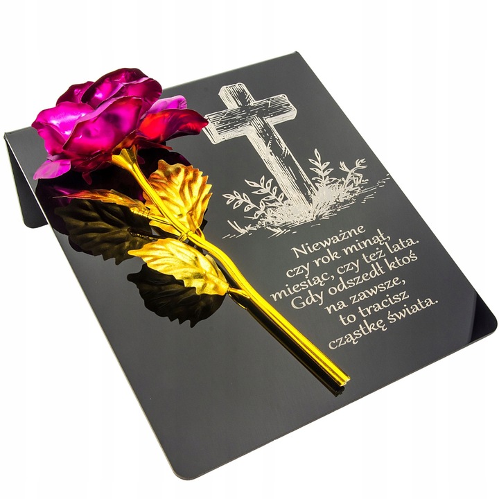 ZNICZ na cmentarz RÓŻA Ozdoba DEKORACJA na grób GRAWEROWANY podstawka