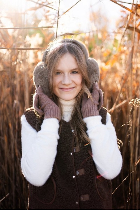 Futrzane nauszniki Keyla - dla dzieci, damskie, zimowe Szary