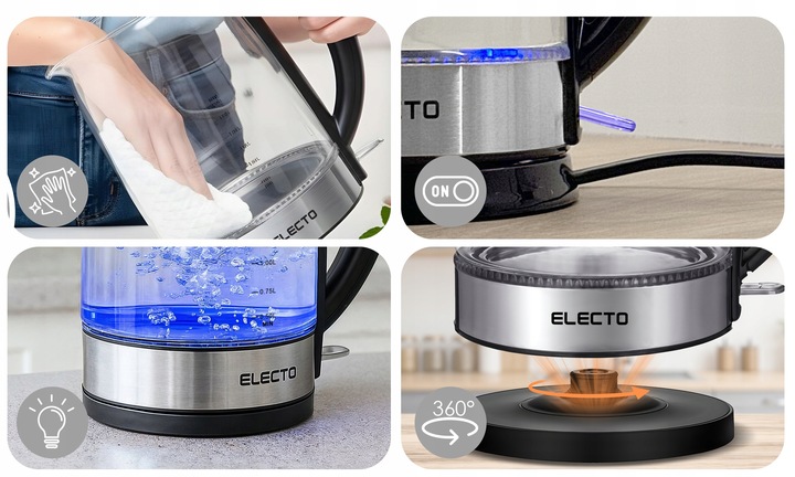 CZAJNIK ELEKTRYCZNY SZKLANY 1,7L MOCNY Z PODŚWIETLENIEM LED 1800W ZE