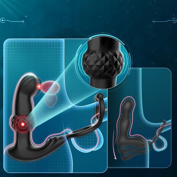 masażer prostaty posuwisty z pierscieniem 7 funkcjami kulki stymulujące