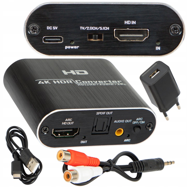Ekstraktor HDMI do HDMI audio ARC Adapter Konwerter TOSLINK CINCH AUX