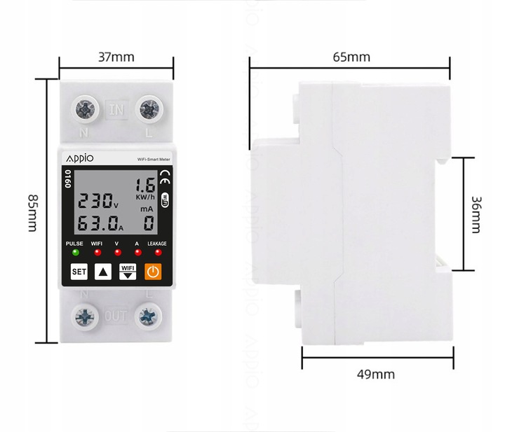 Licznik prądu energii mocy napięcia TUYA SMART Aplikacja WiFi na szynę